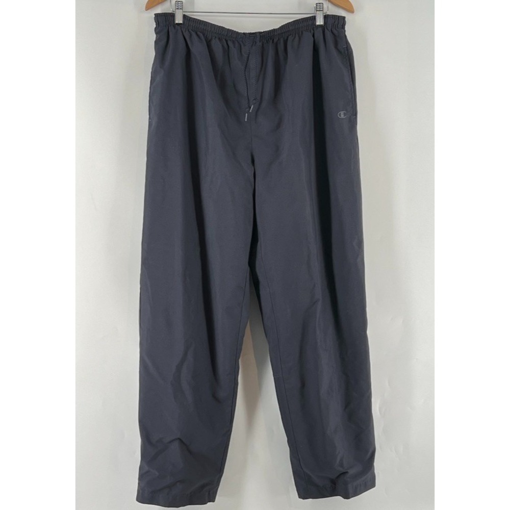 Champion Mens Blue Track Pants Lined Back Leg Zip Size L Windbreaker Basketball